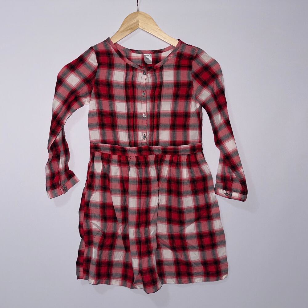 Carter’s Girls 6X Red Plaid Long Sleeve Cotton Dress